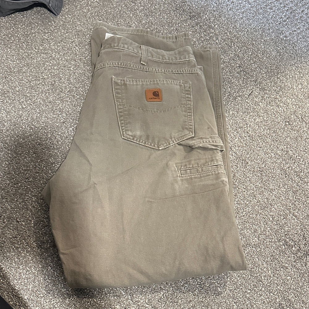Carhartt Olive Brown Utility Work Pants with Pocket Patch